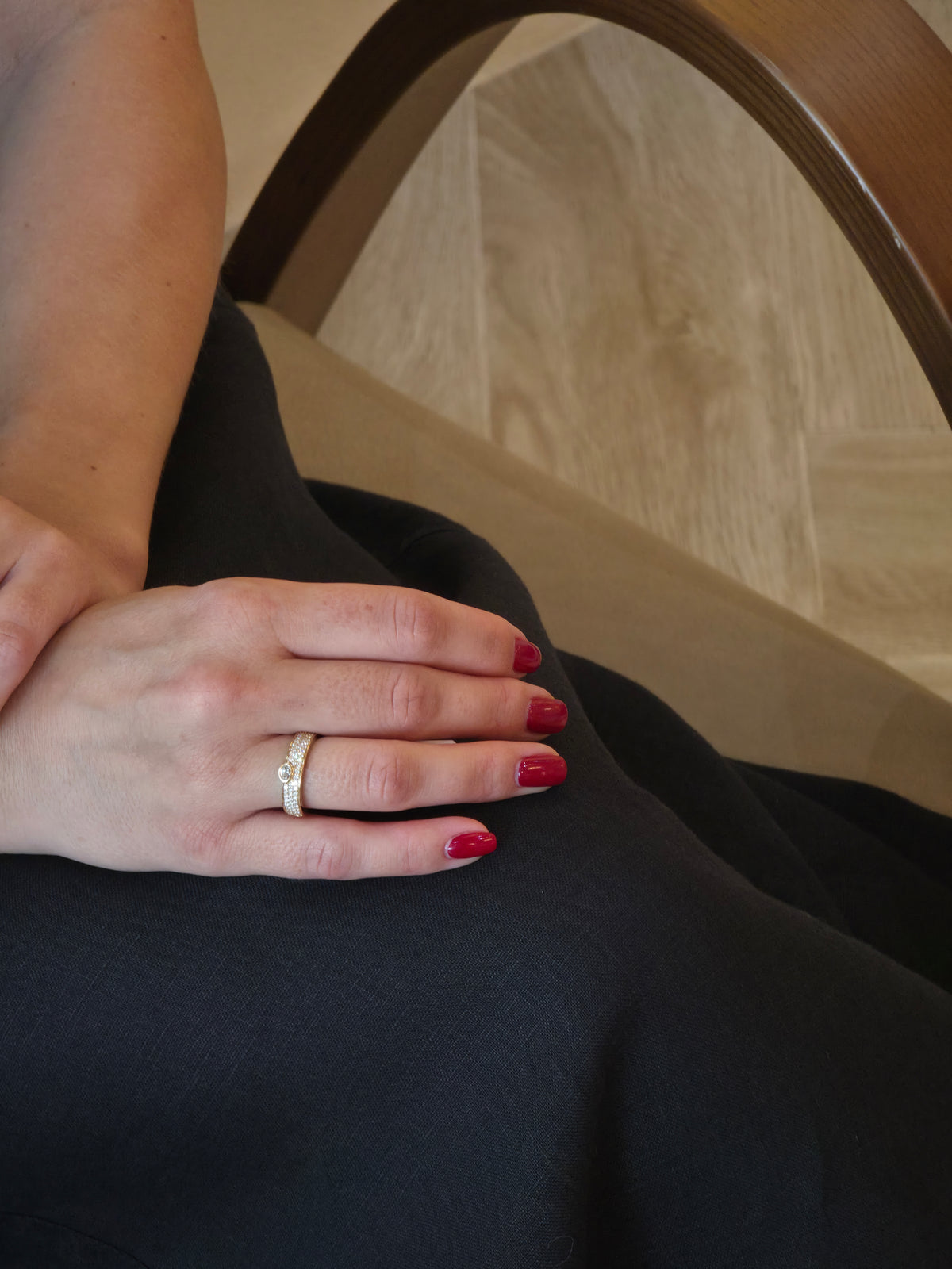 Oval Diamond Station Yellow Gold Band - additional view