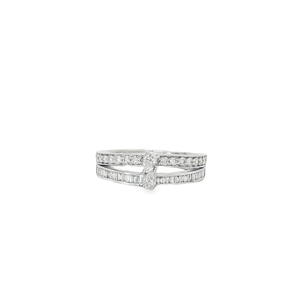 Baguette Diamond Double-Row Band Ring in white gold front view