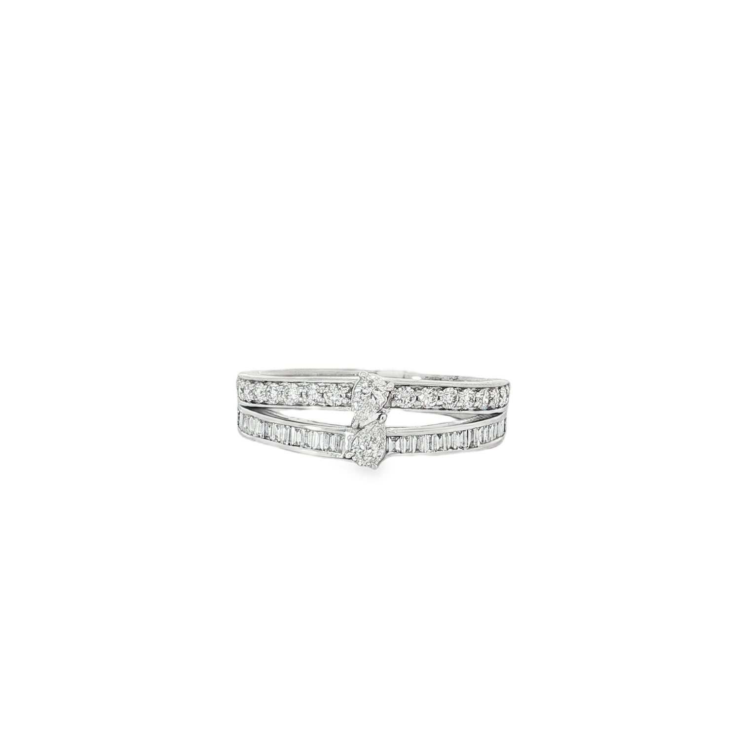 Baguette Diamond Double-Row Band Ring in white gold front view