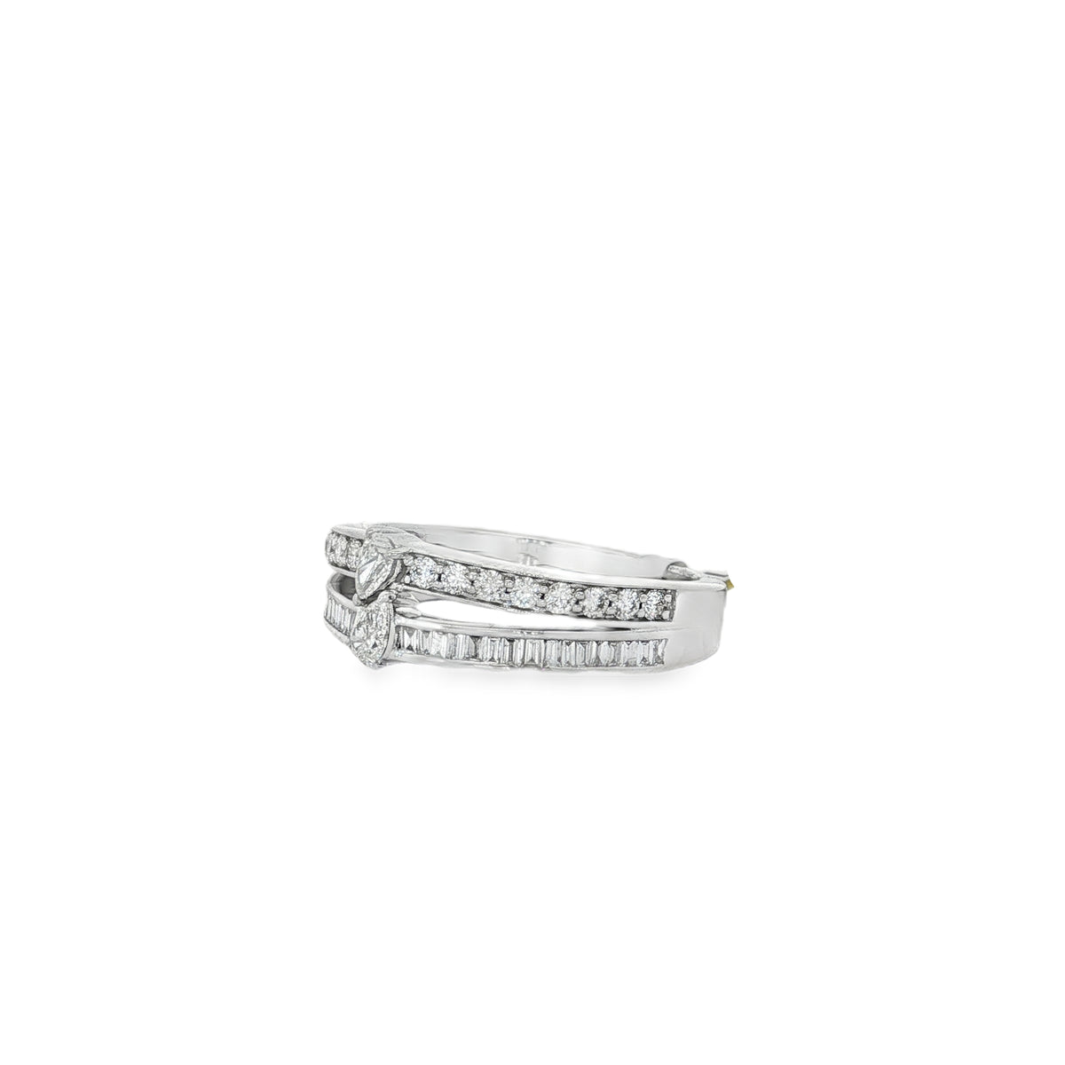 Baguette Diamond Double-Row Band Ring in white gold angled view