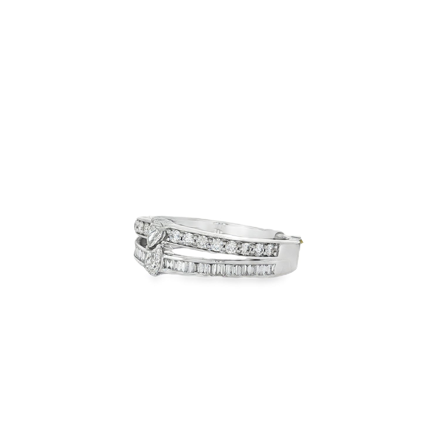 Baguette Diamond Double-Row Band Ring in white gold angled view