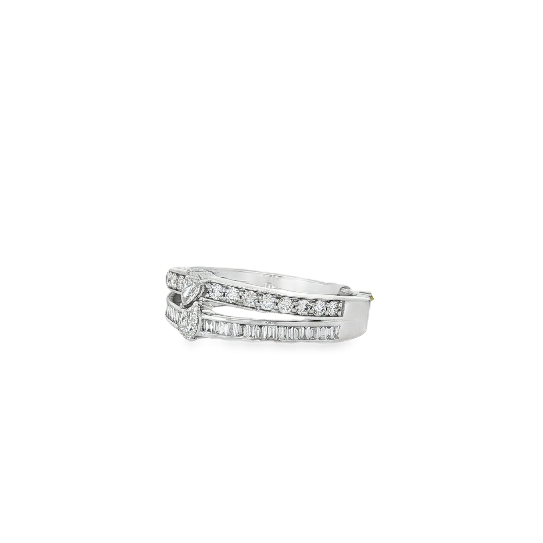 Baguette Diamond Double-Row Band Ring in white gold angled view