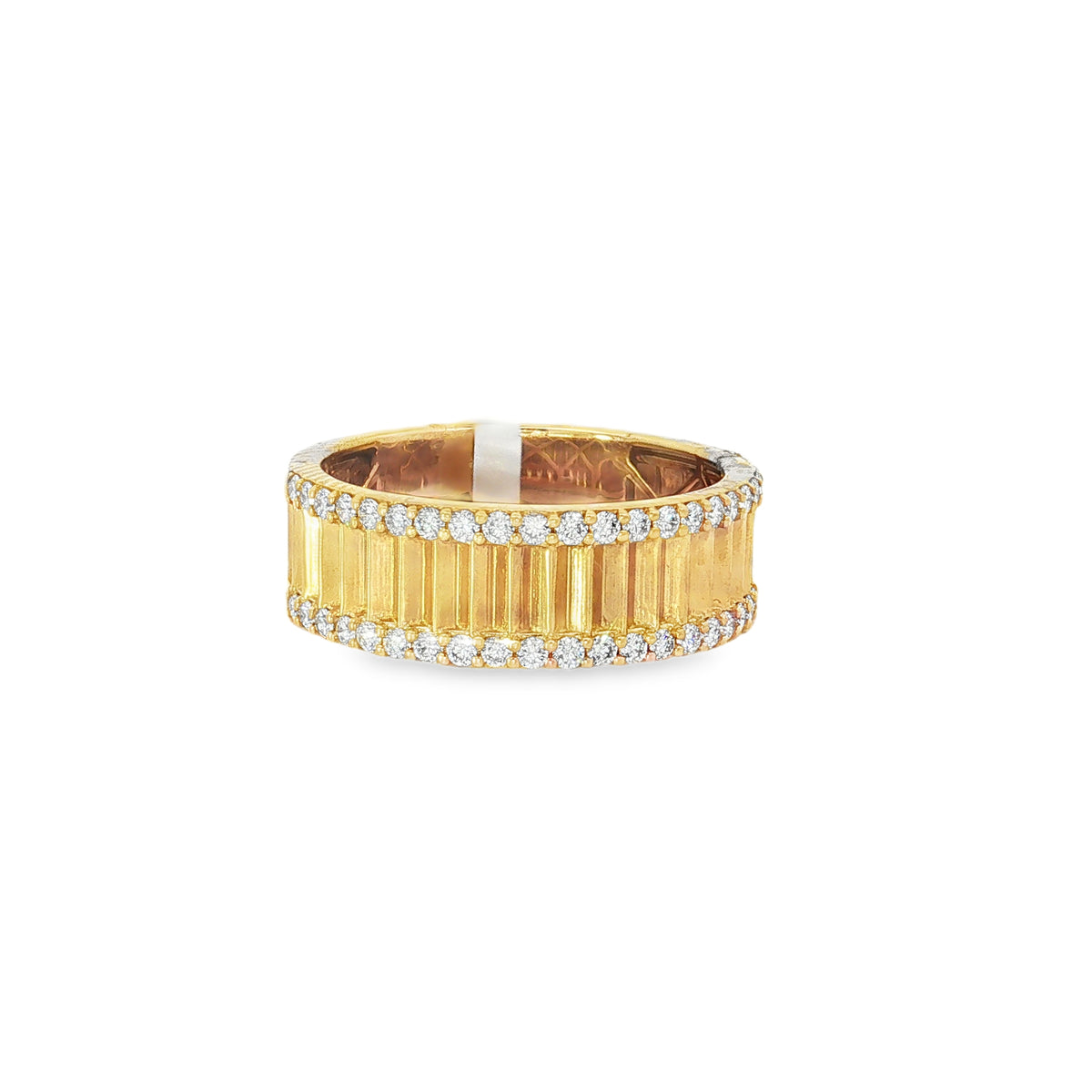 Ribbed Diamond Yellow Gold Ring front view