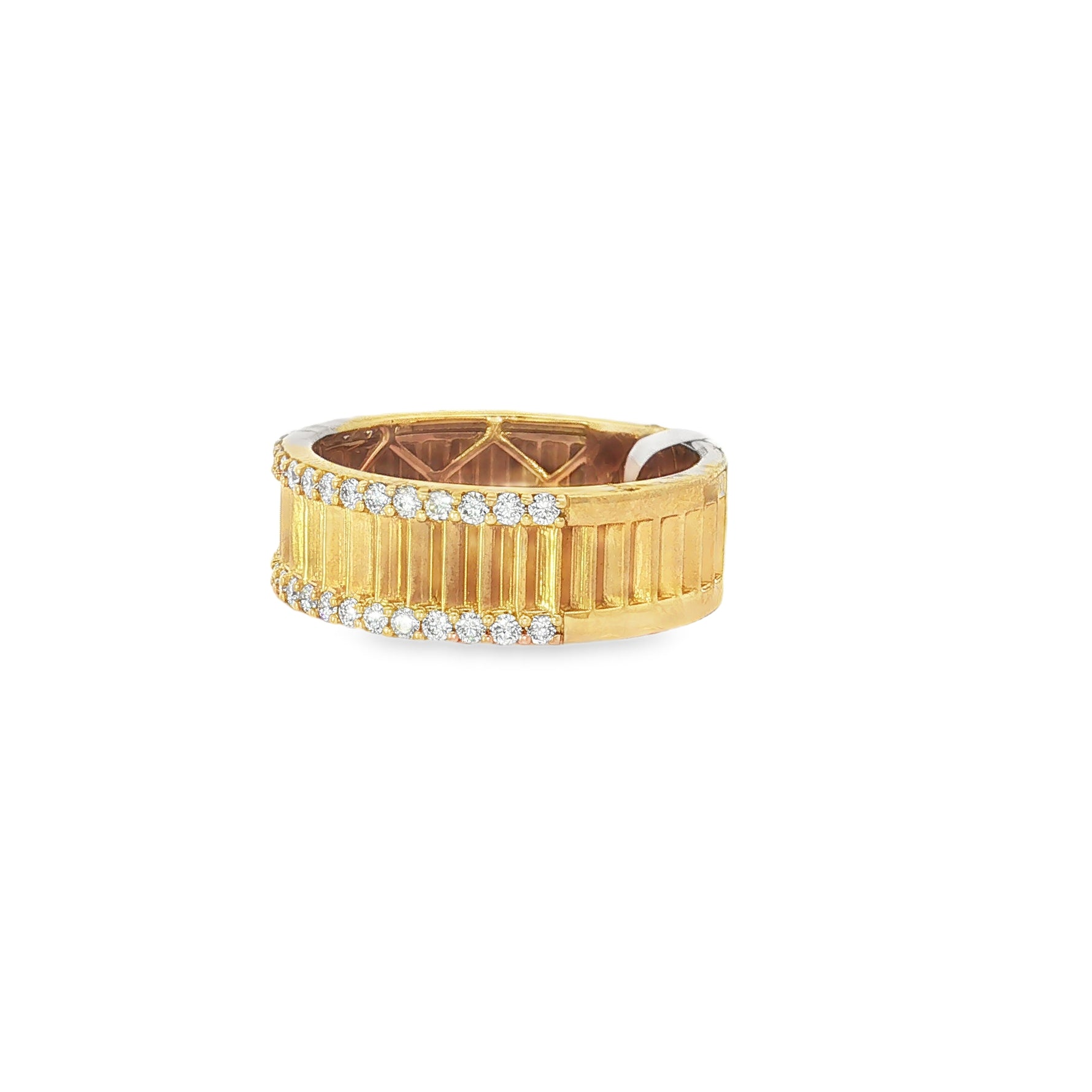 Ribbed Diamond Yellow Gold Ring angled view