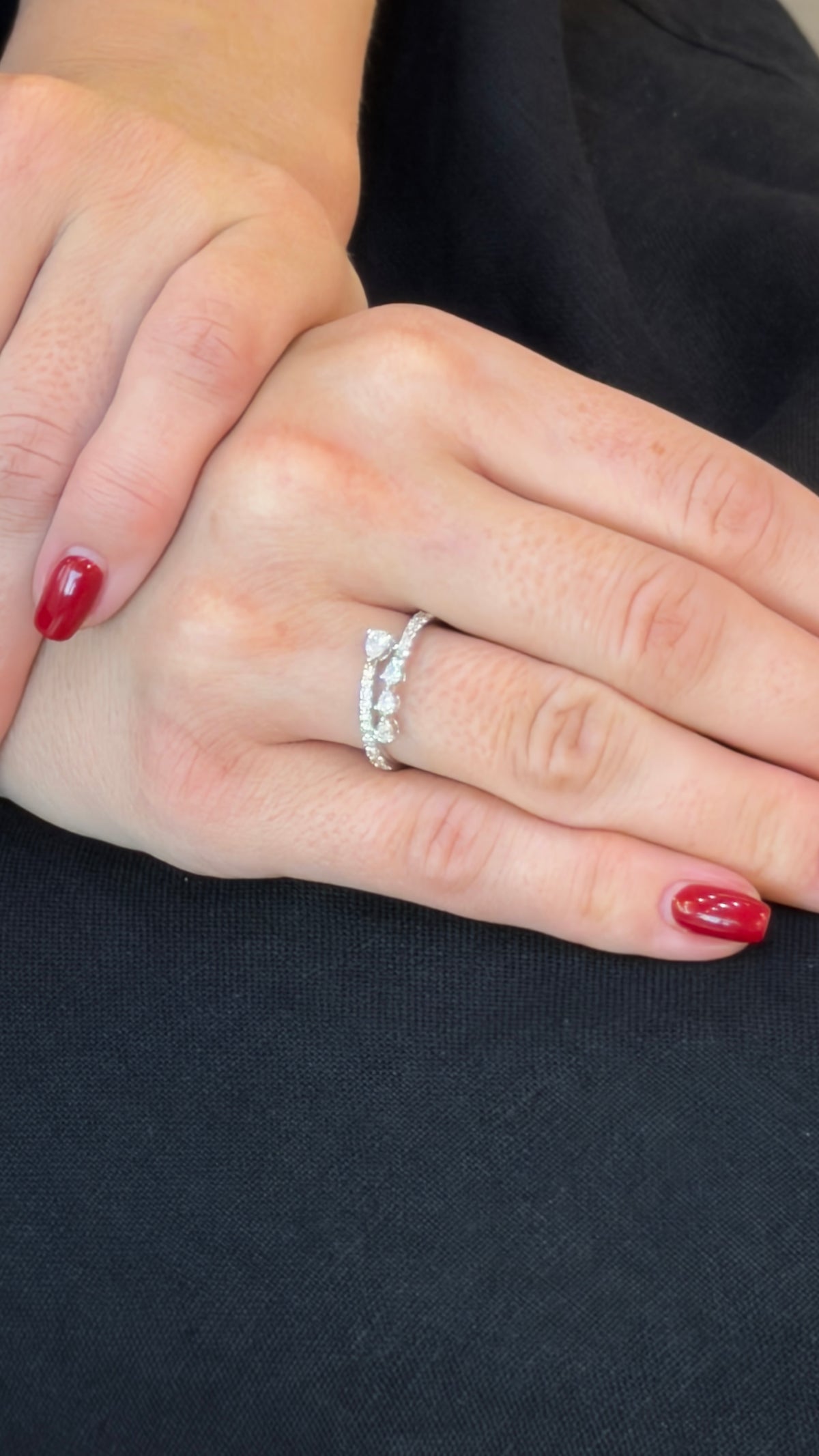 Graduated Pear Diamond Parallel Open Ring - additional view