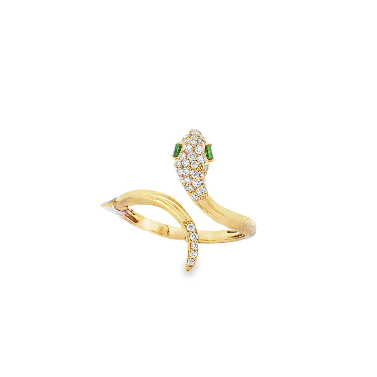 Pavé-Head Diamond Yellow Gold Snake Ring front view