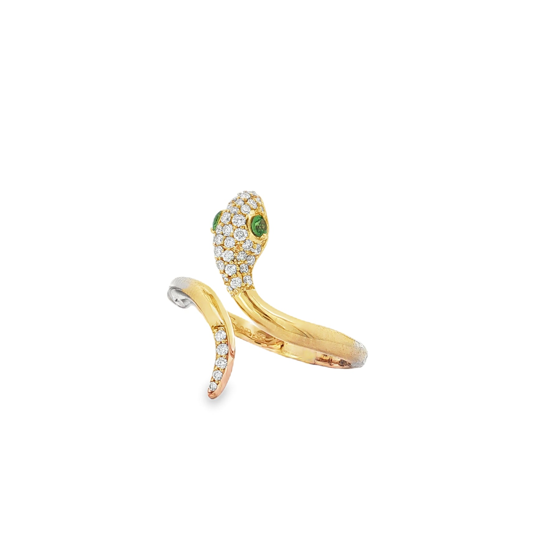 Pavé-Head Diamond Yellow Gold Snake Ring angled view