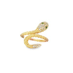 Textured Diamond Snake Yellow Gold Ring front view