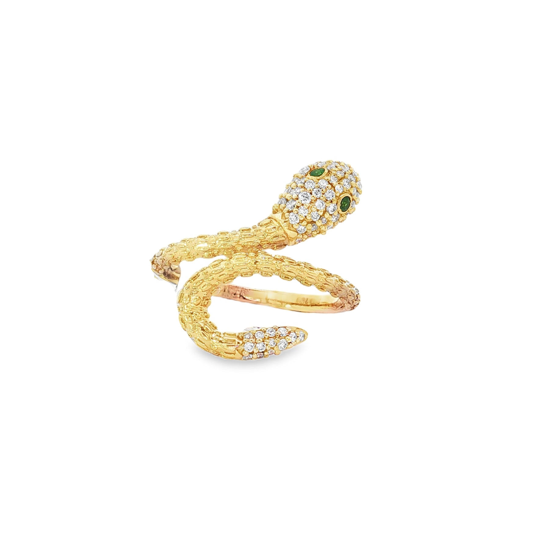 Textured Diamond Snake Yellow Gold Ring front view