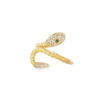 Textured Diamond Snake Yellow Gold Ring angled view