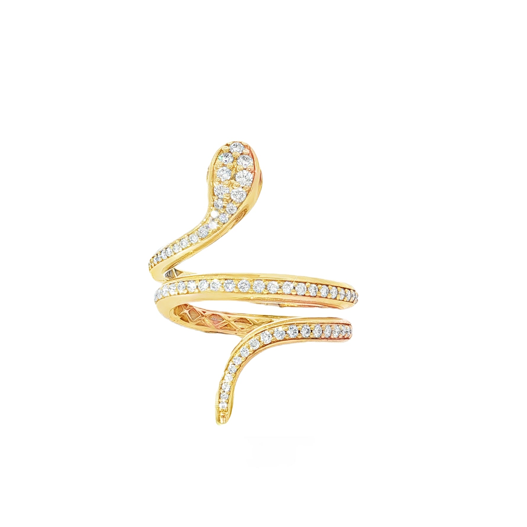 Diamond Serpent Yellow Gold Ring front view