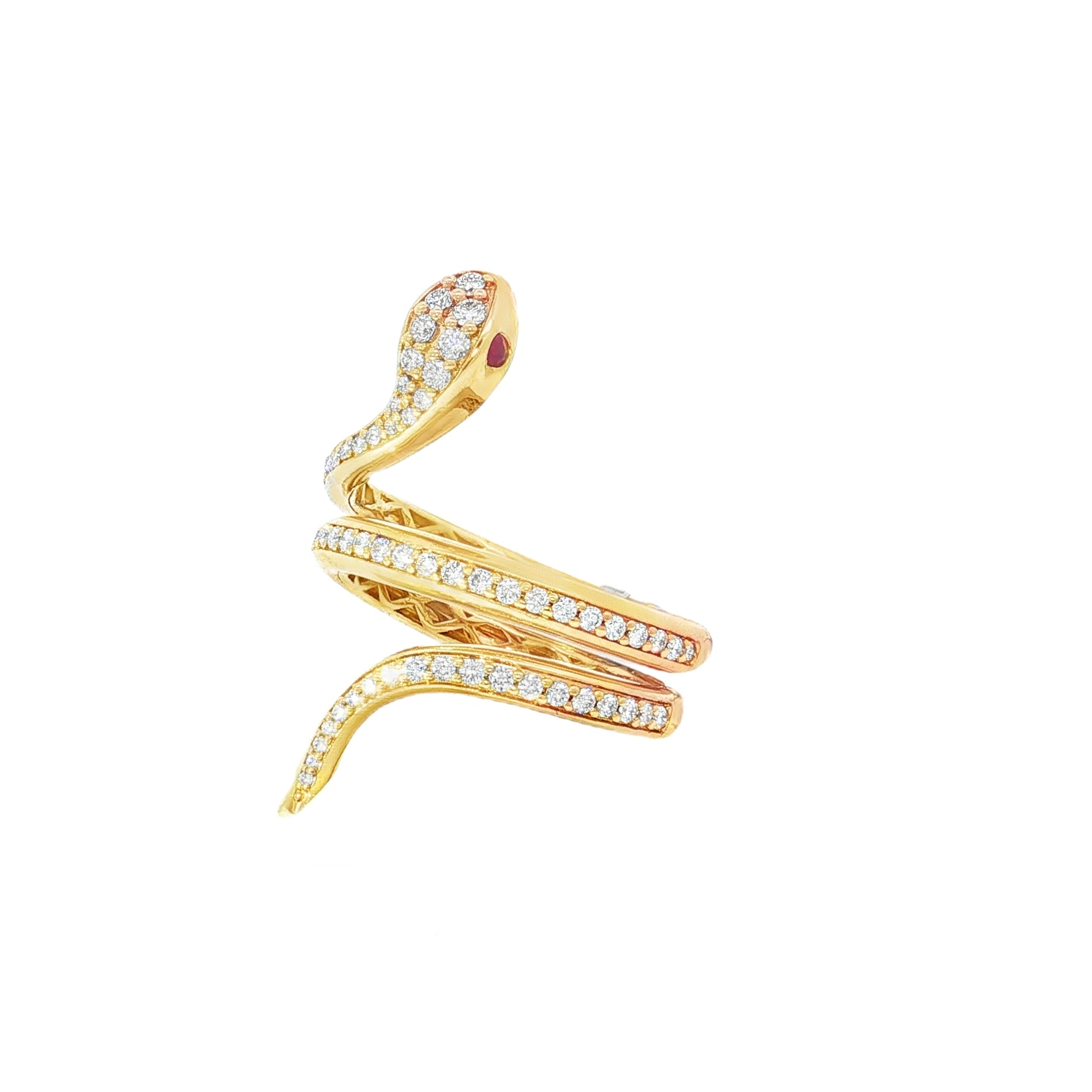 Diamond Serpent Yellow Gold Ring angled view