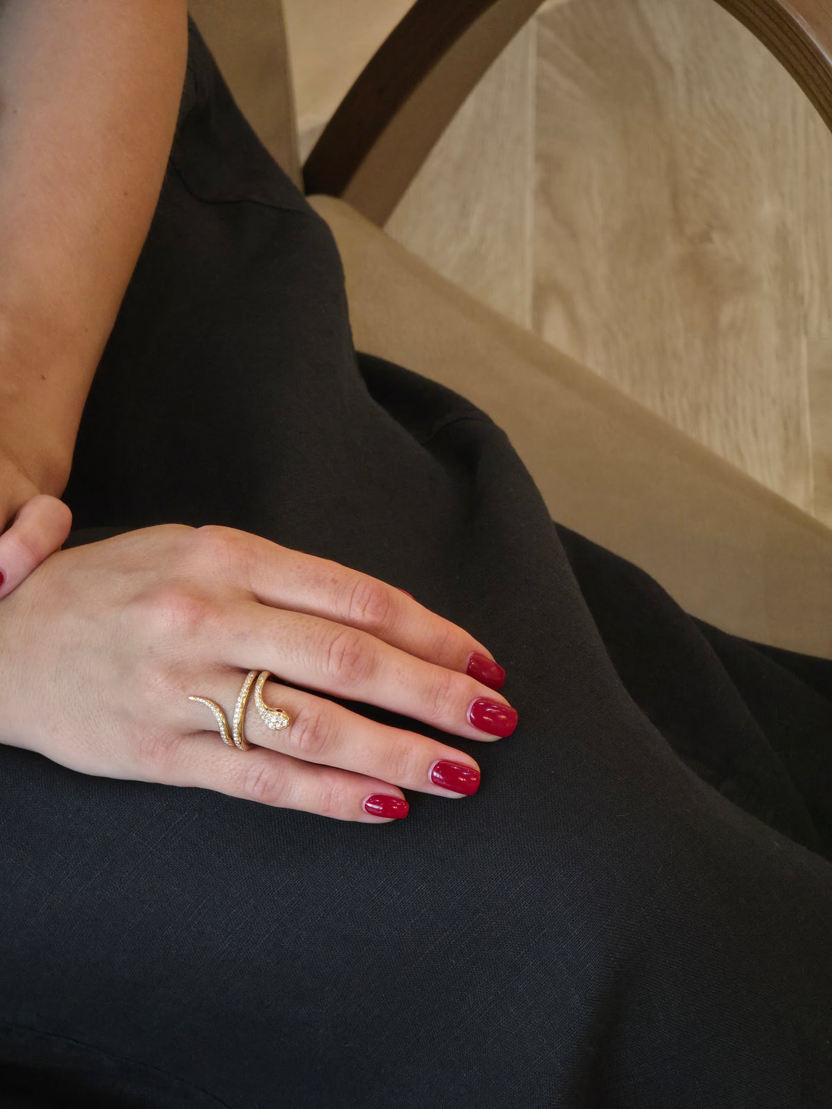 Sleek Diamond Serpent Yellow Gold Ring - additional view