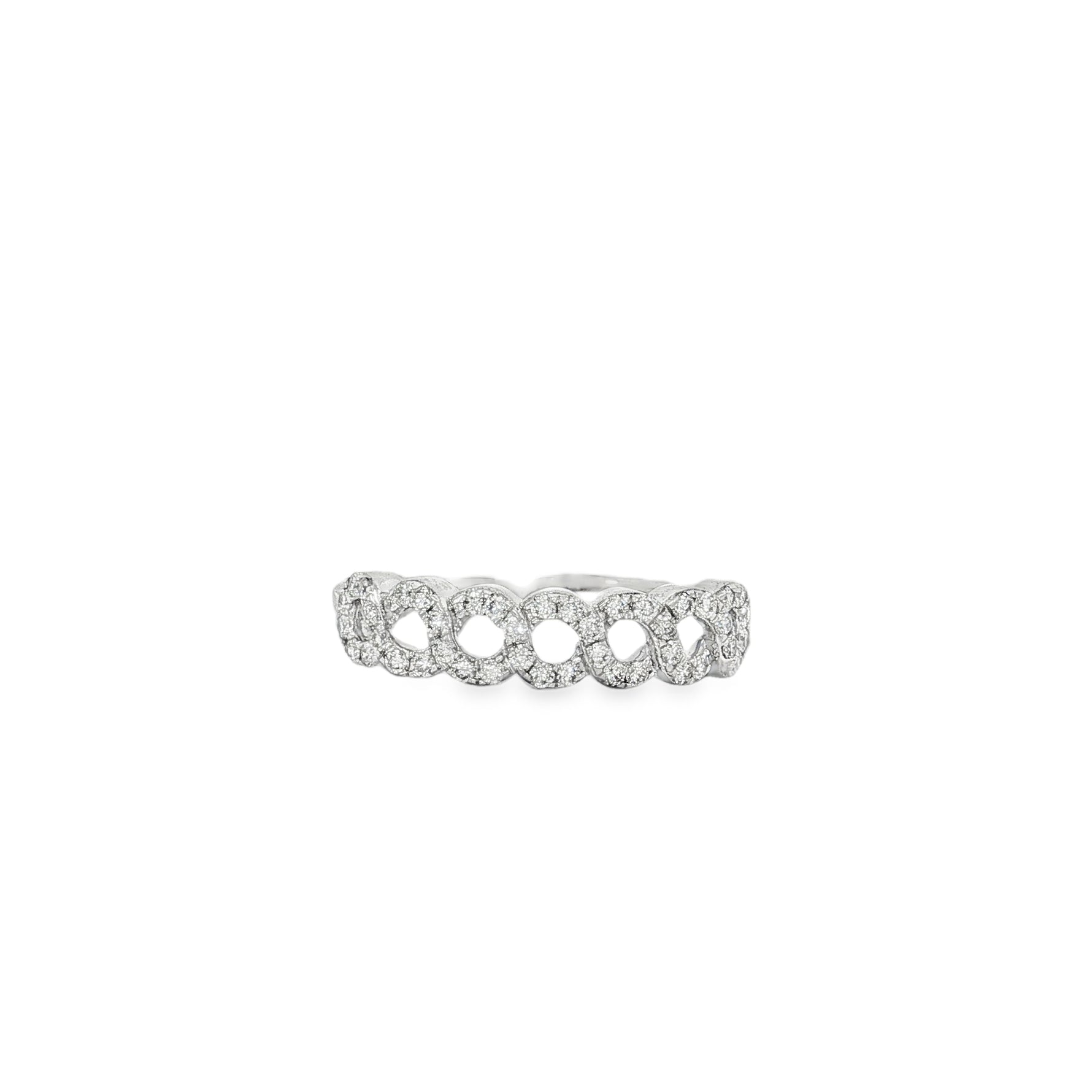 Open-Link Diamond Cuban Band Ring in white gold front view