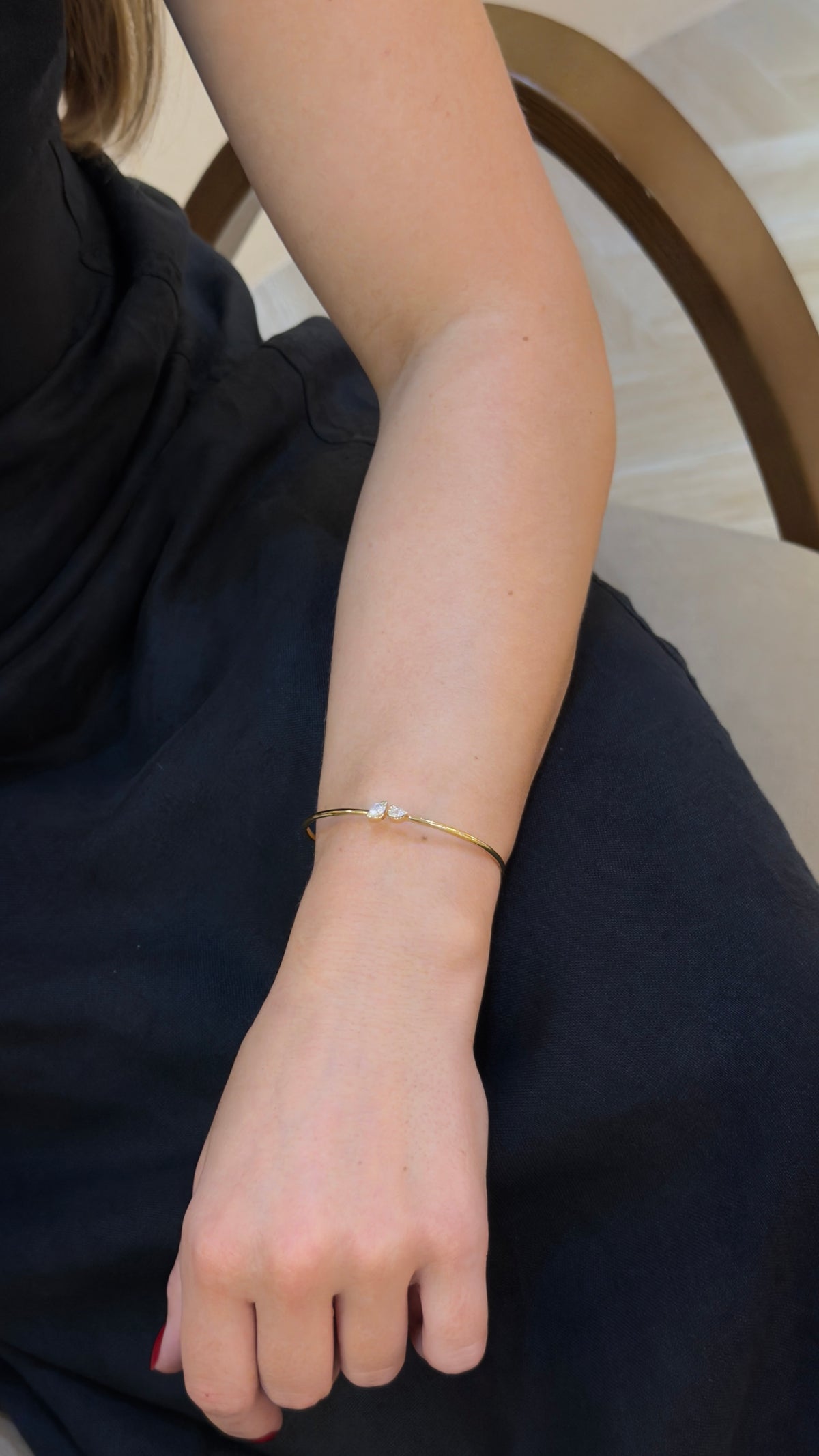 Pear Marquise Diamond Duo Yellow Gold Bangle - additional view