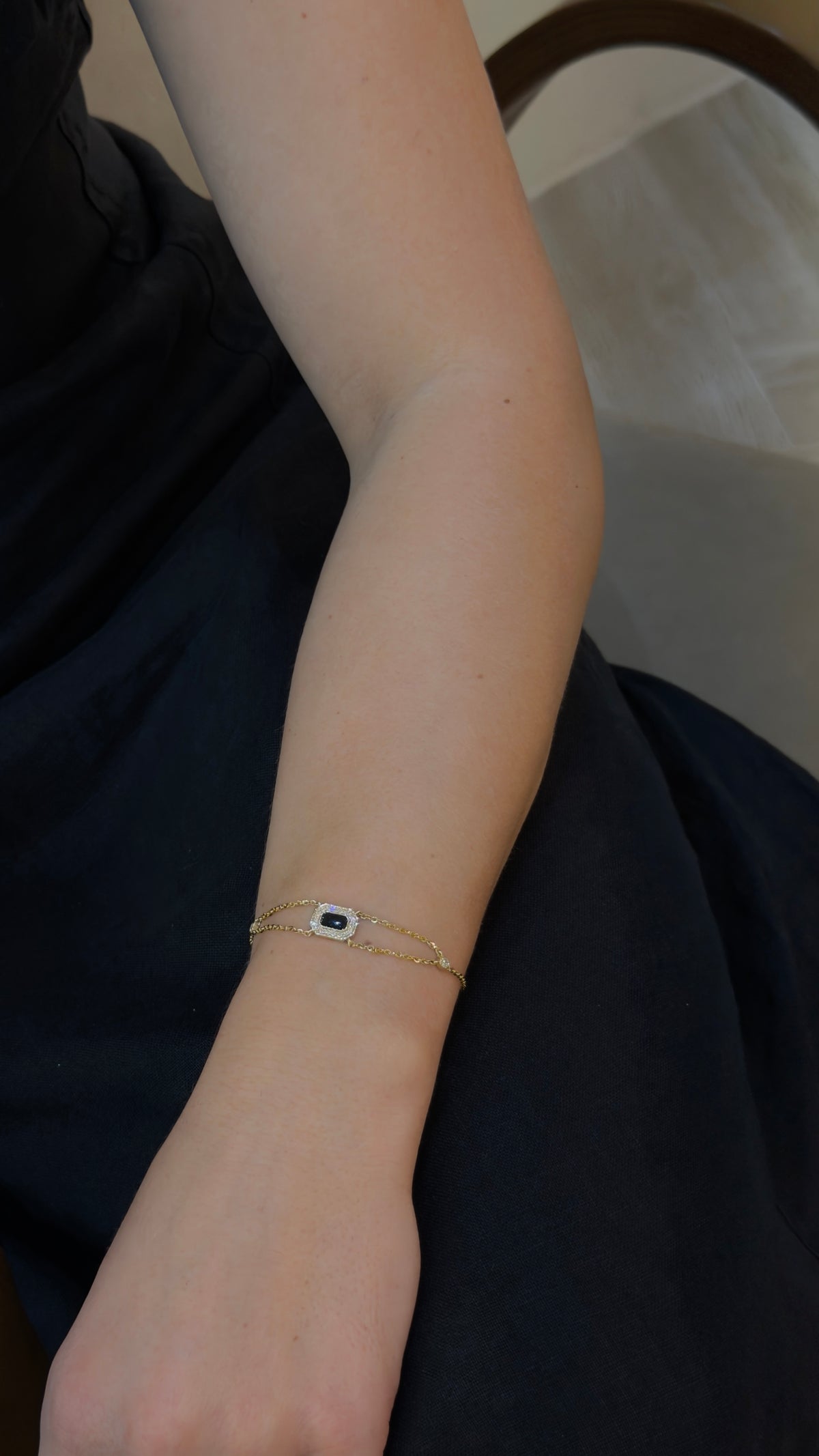 Diamond Frame Double-Chain Yellow Gold Bracelet - additional view