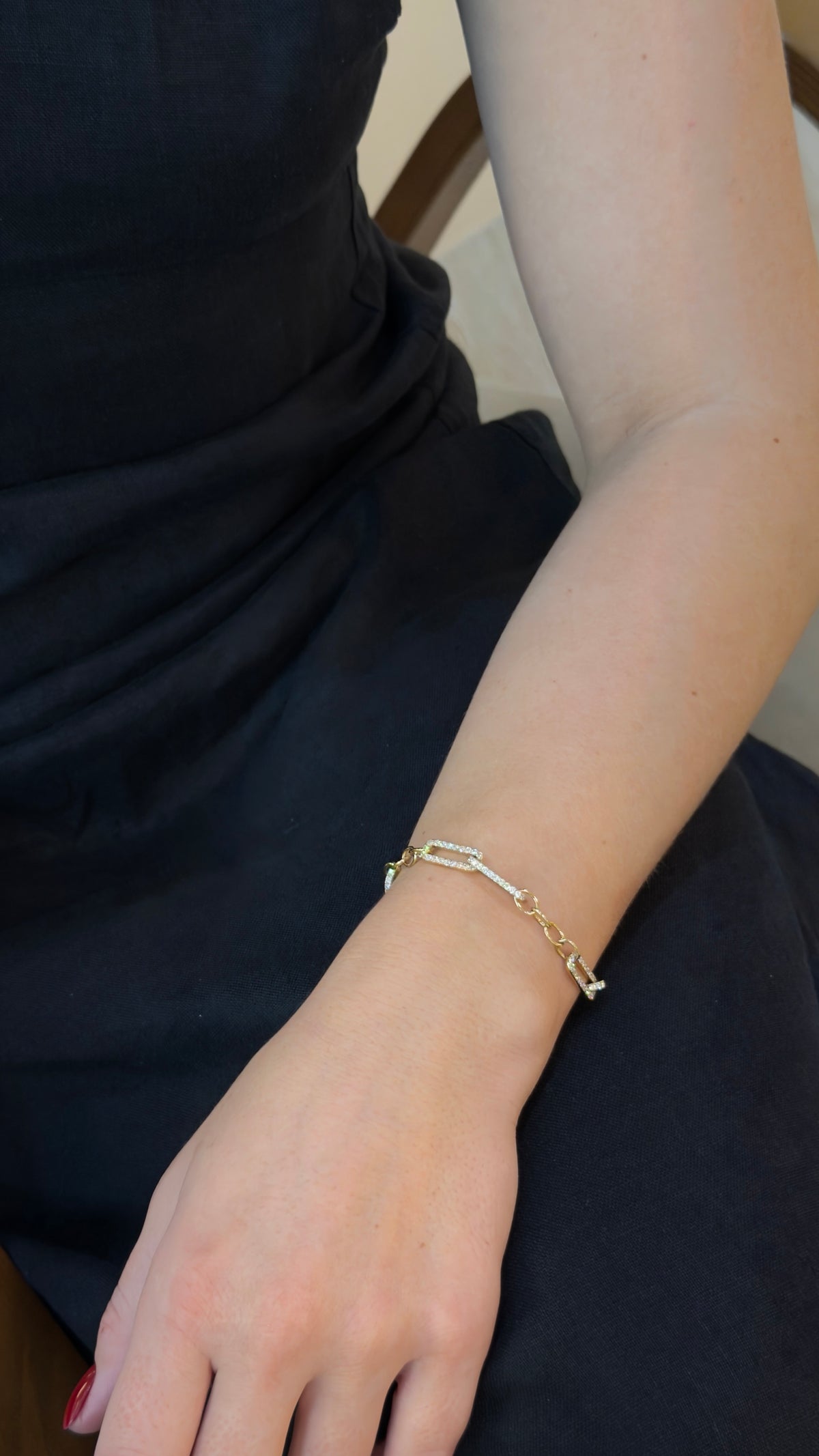 Diamond Outline Paperclip Yellow Gold Bracelet - additional view