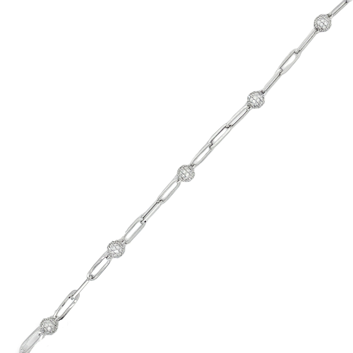 Mixed-color gold bracelet with round diamond rosettes between elongated open links