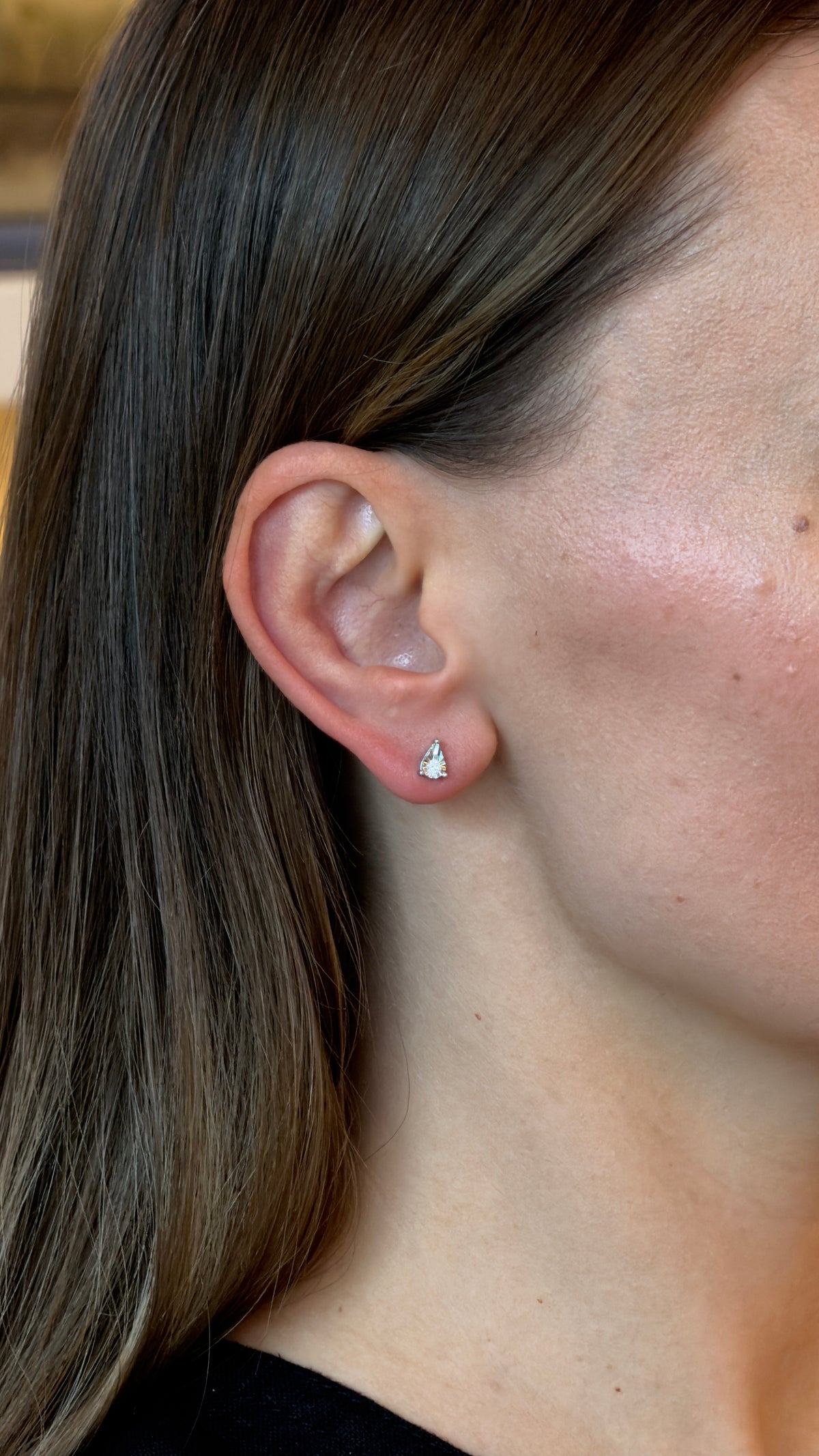 Refined Teardrop Round Diamond Stud Earrings - additional view