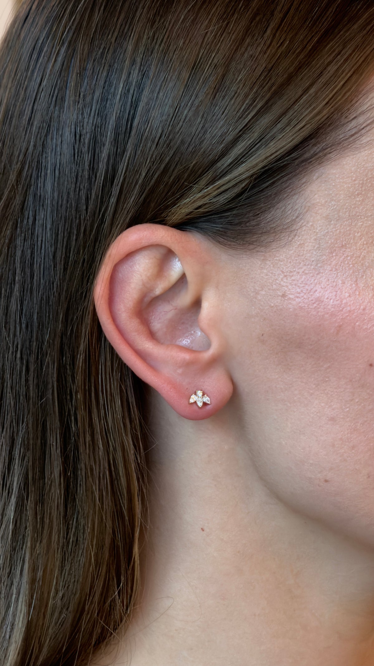 Marquise Diamond Crown Yellow Gold Stud Earrings - additional view