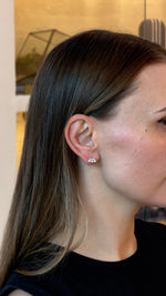 Delicate Pearl Trio Diamond Bar Earrings - additional view