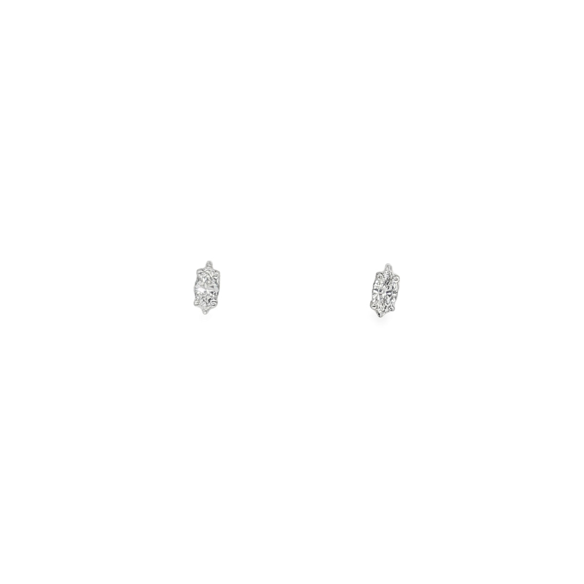White gold stud earrings with individual marquise diamonds in prong settings