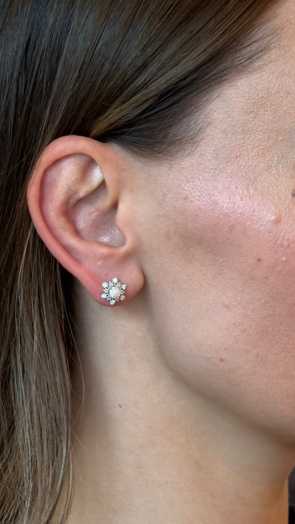 Luminous Pearl Diamond Rosette Stud Earrings - additional view