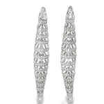 White gold tapered diamond earrings with repeated horizontal bands and open geometric details