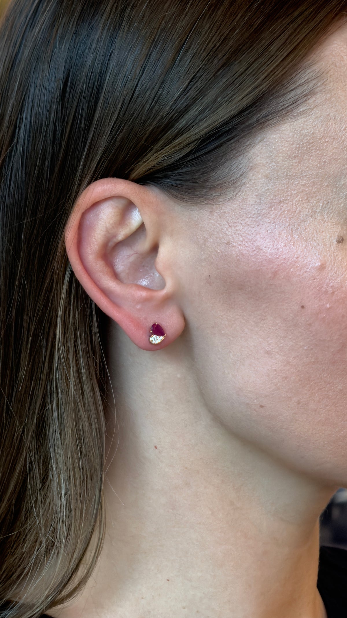 Ruby Heart Rose Gold Stud Earrings - additional view
