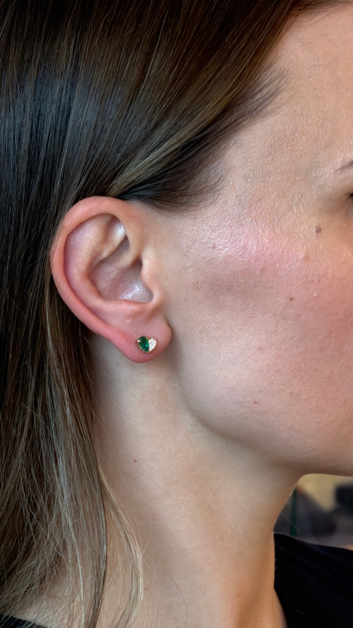 Emerald Heart Yellow Gold Stud Earrings - additional view