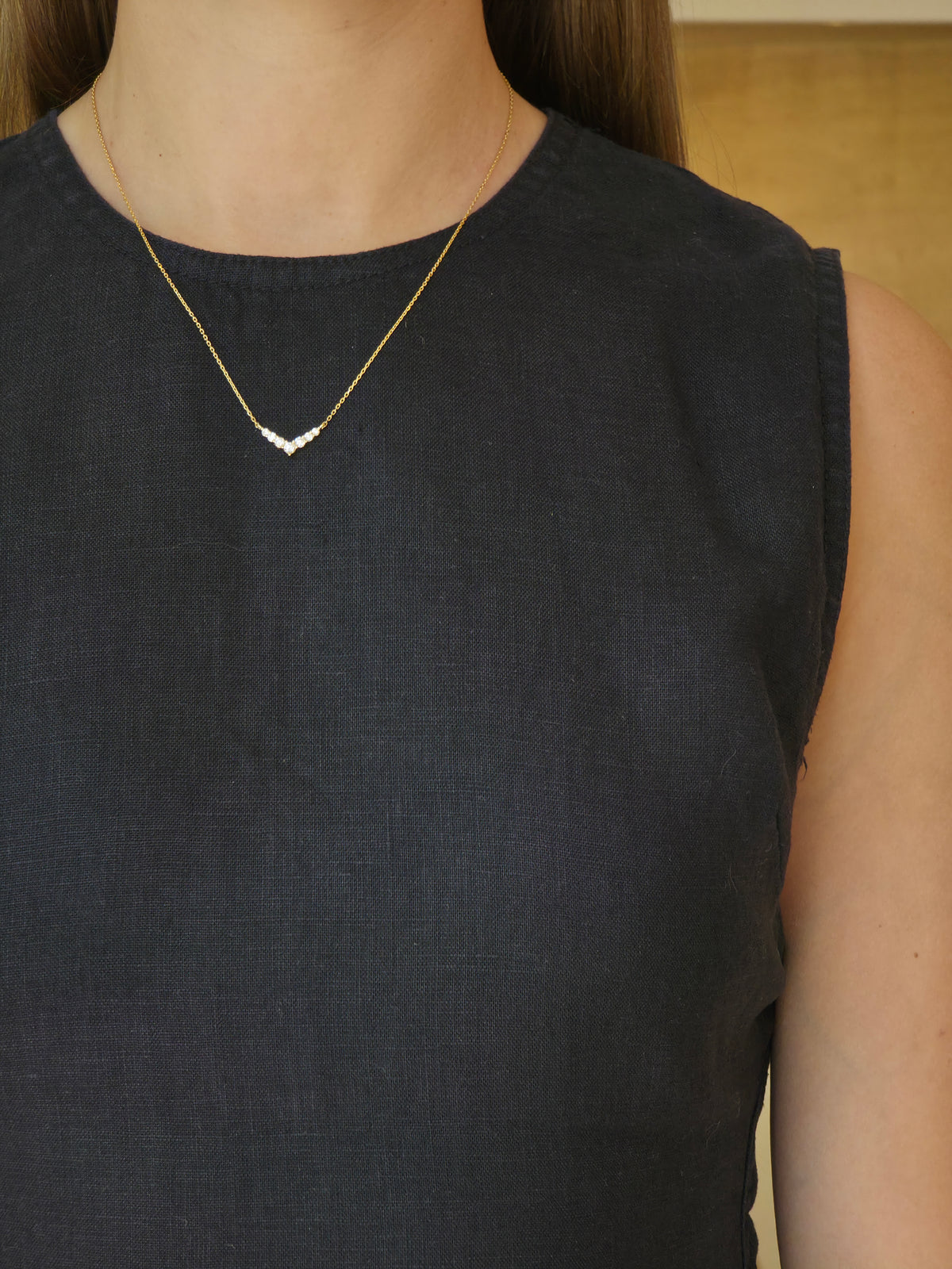 Graceful Diamond Chevron Yellow Gold Necklace - additional view