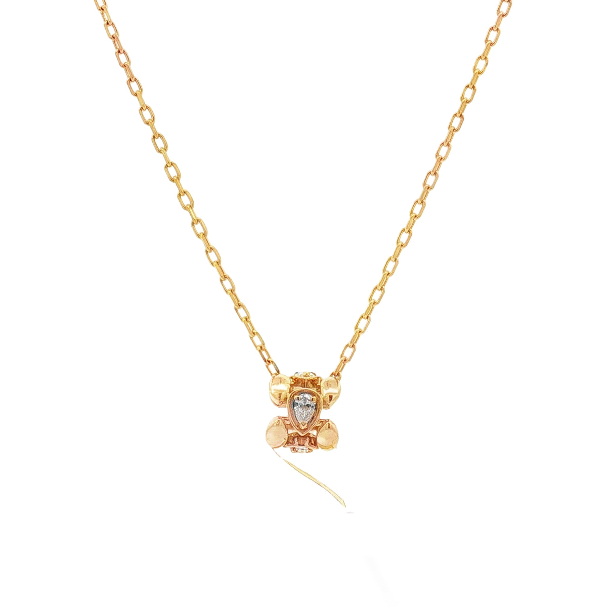 Yellow gold pendant with central pear diamond and rounded sculptural metal details