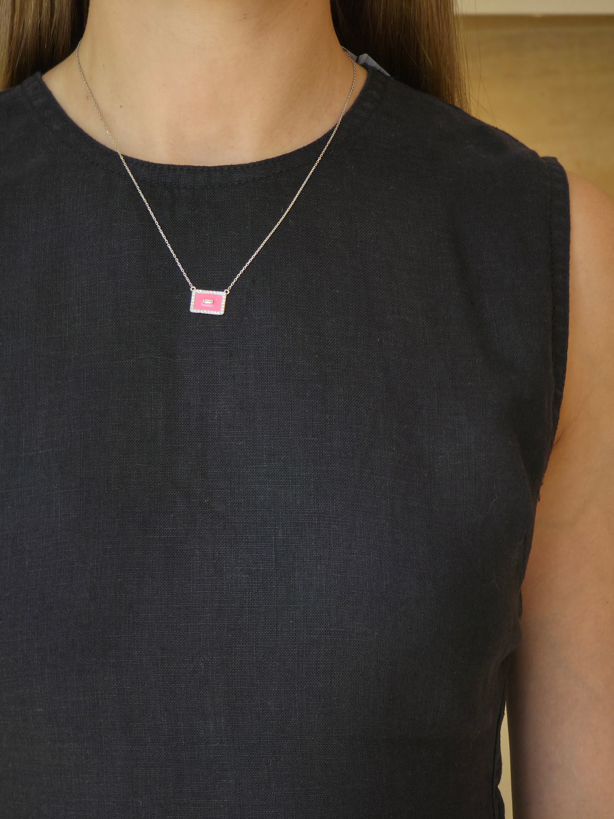 Baguette Diamond Pink Mina Frame Necklace - additional view