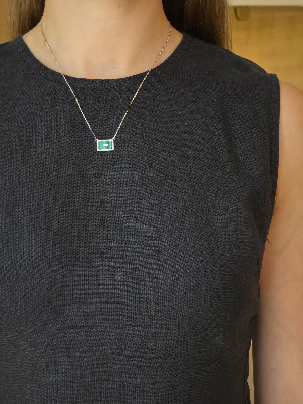 Malachite Rectangle Baguette Diamond Necklace - additional view