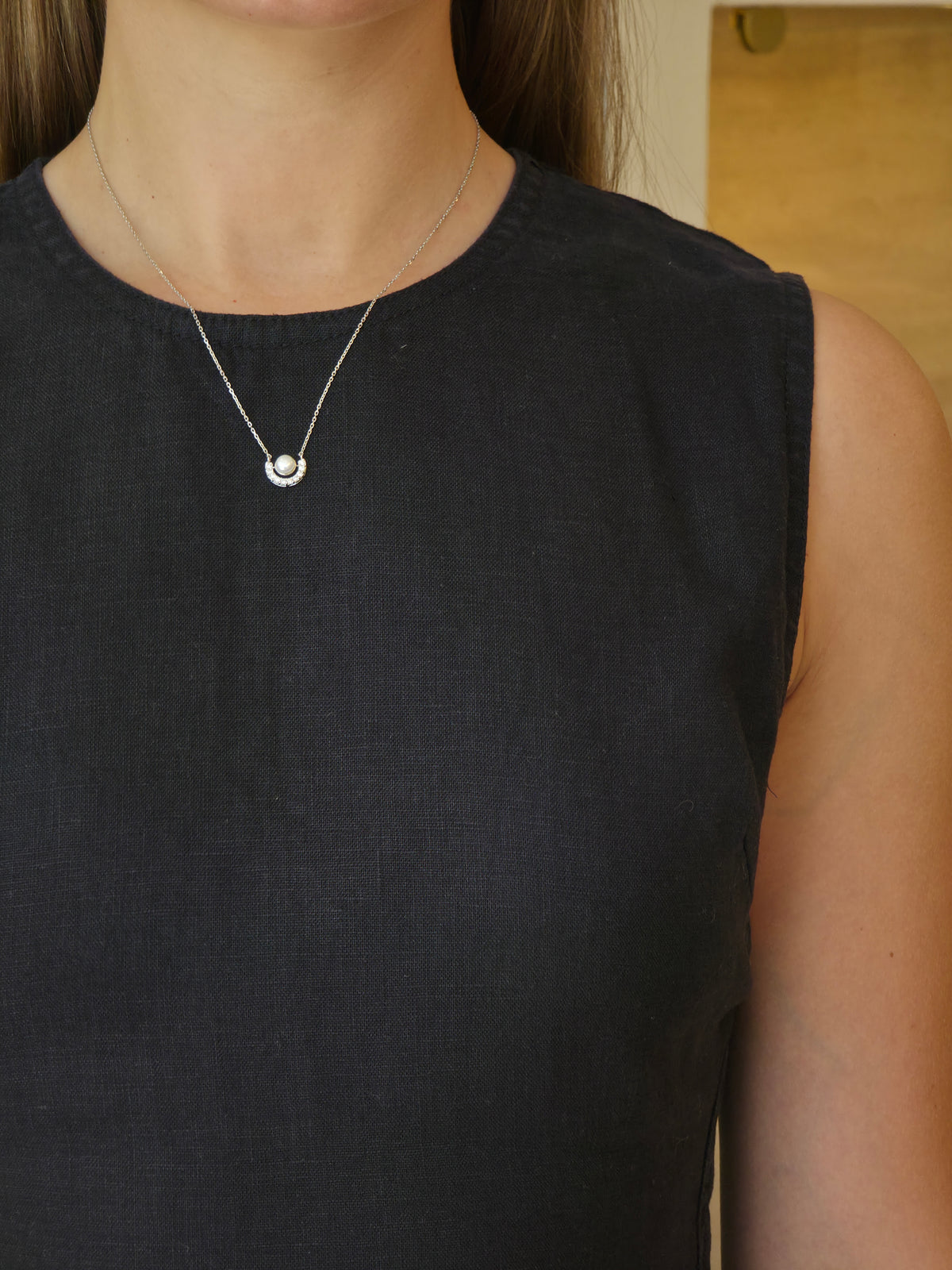 Refined Pearl Diamond Crescent Necklace - additional view
