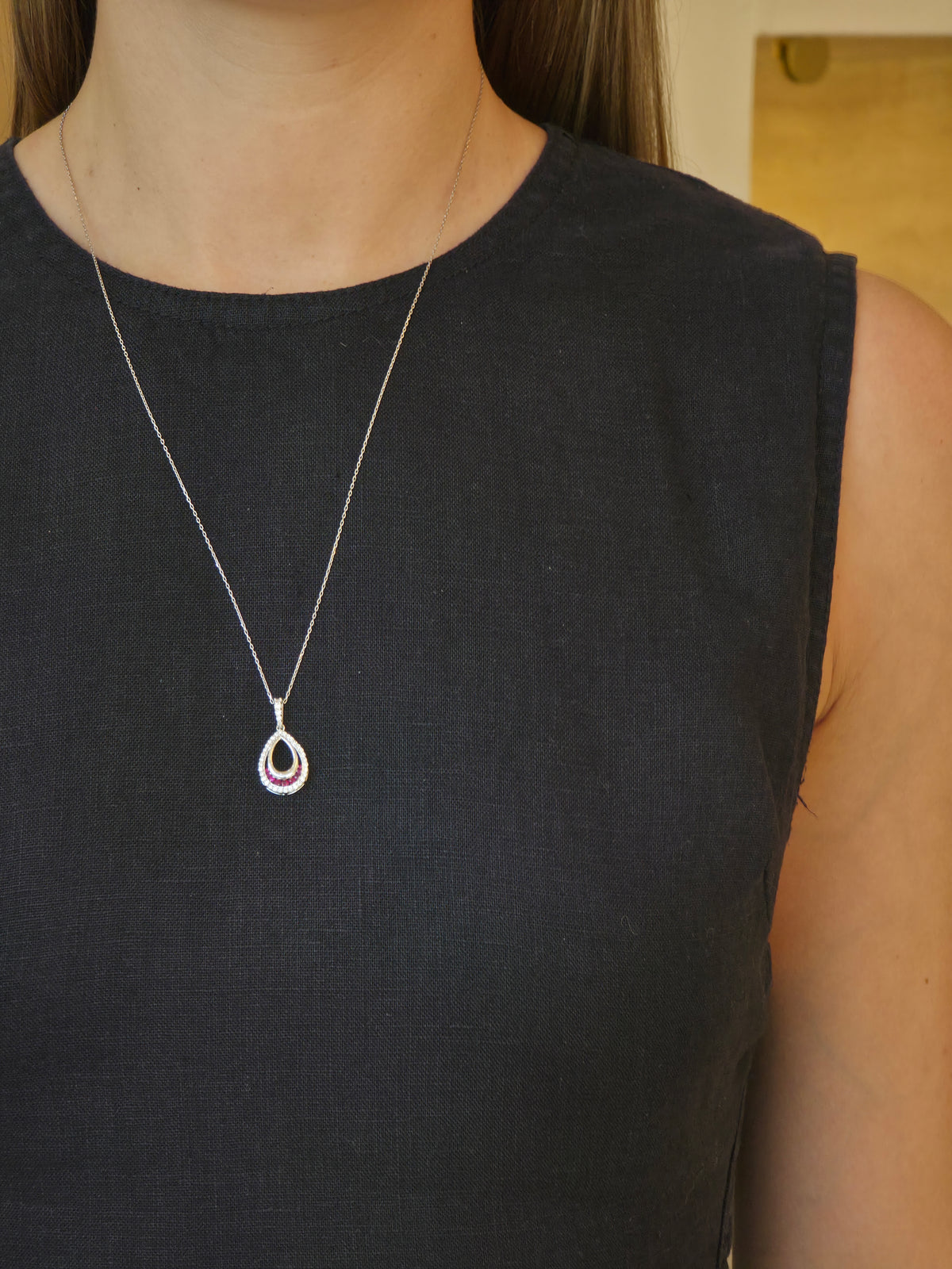 Graceful Ruby Open-Teardrop Diamond Pendant - additional view