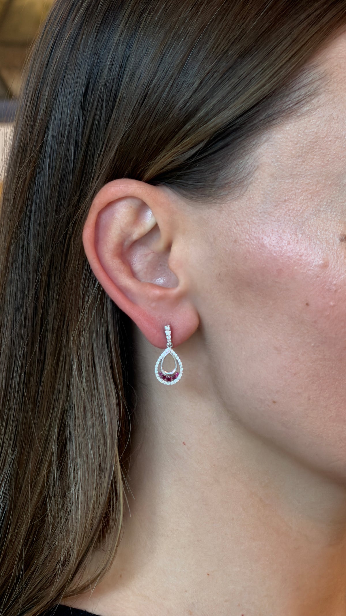 Ruby Diamond Open-Teardrop Dangle Earrings - additional view