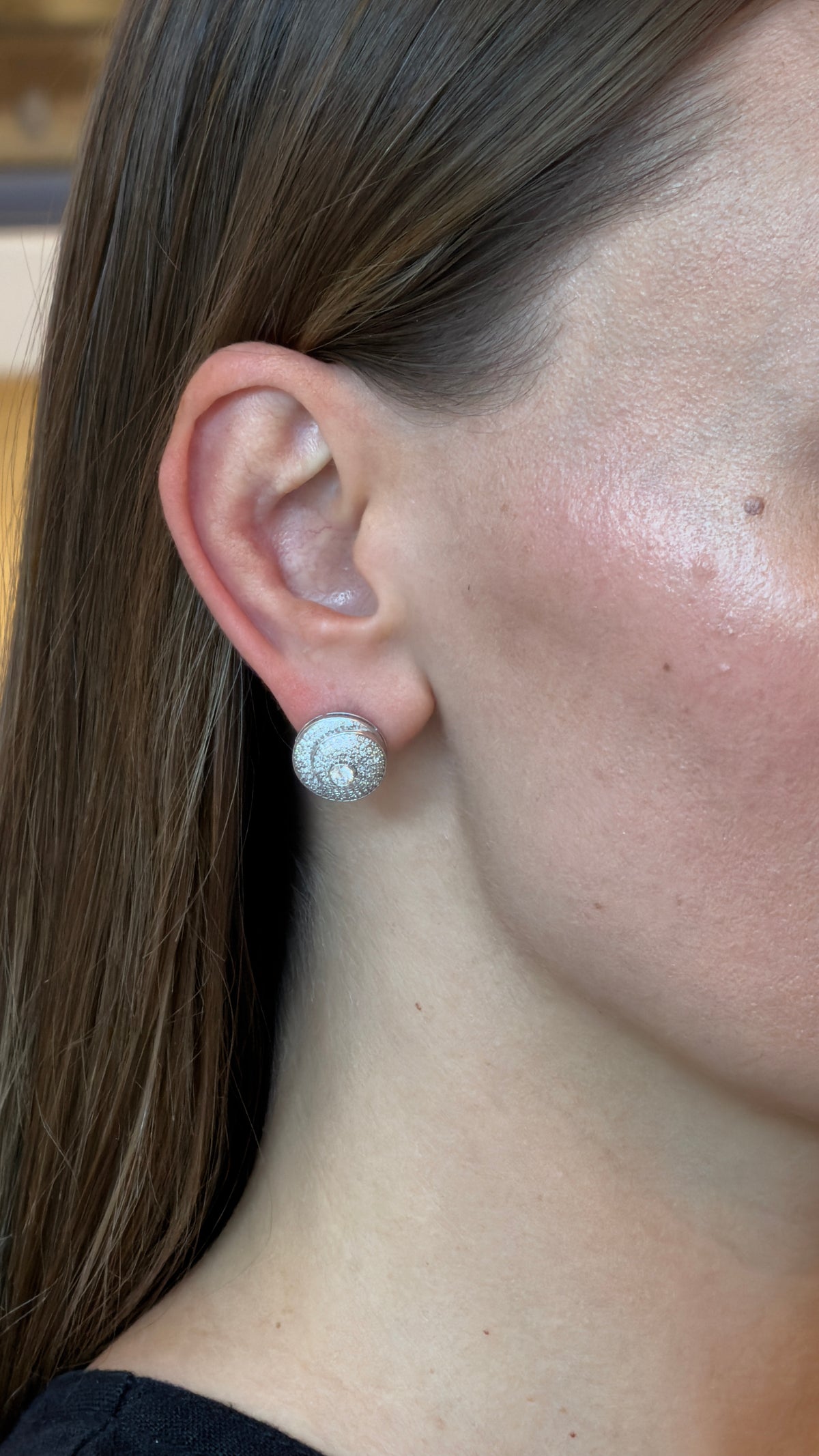 Diamond Spiral Disc Stud Earrings - additional view