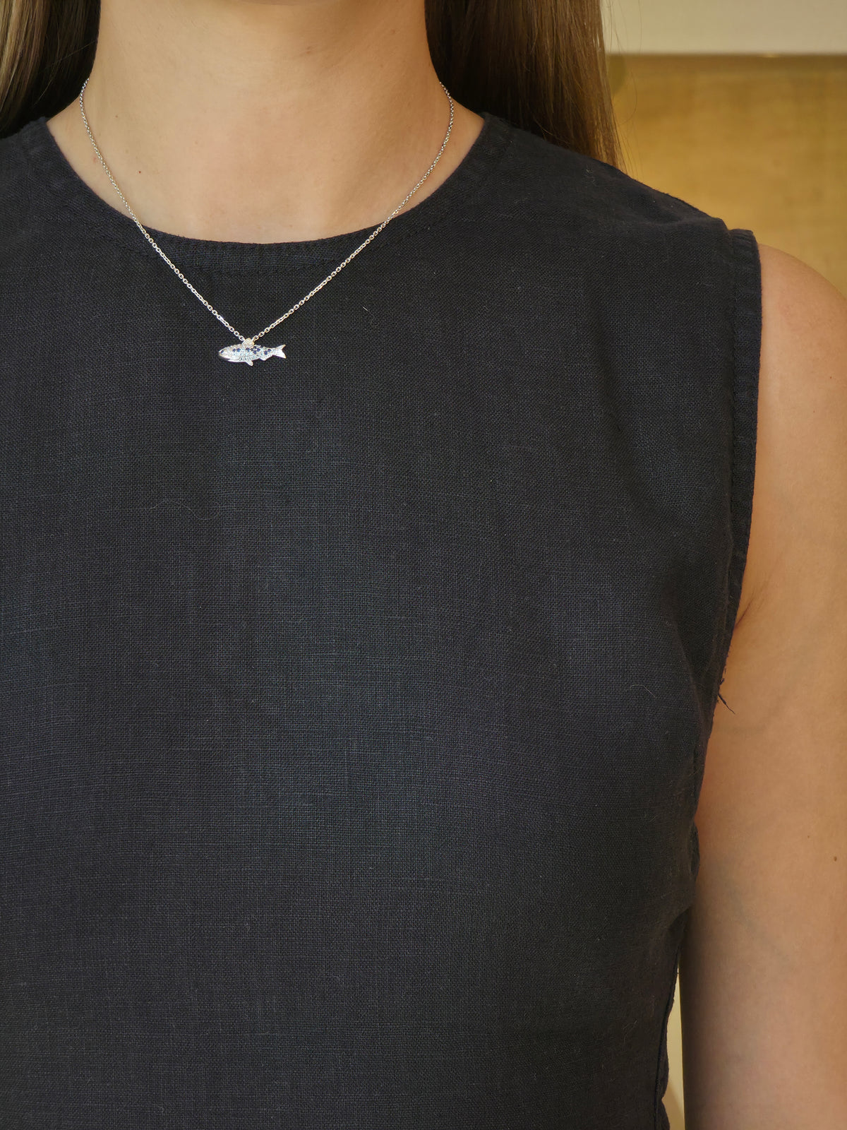 Sapphire Blue Topaz Diamond Fish Necklace - additional view