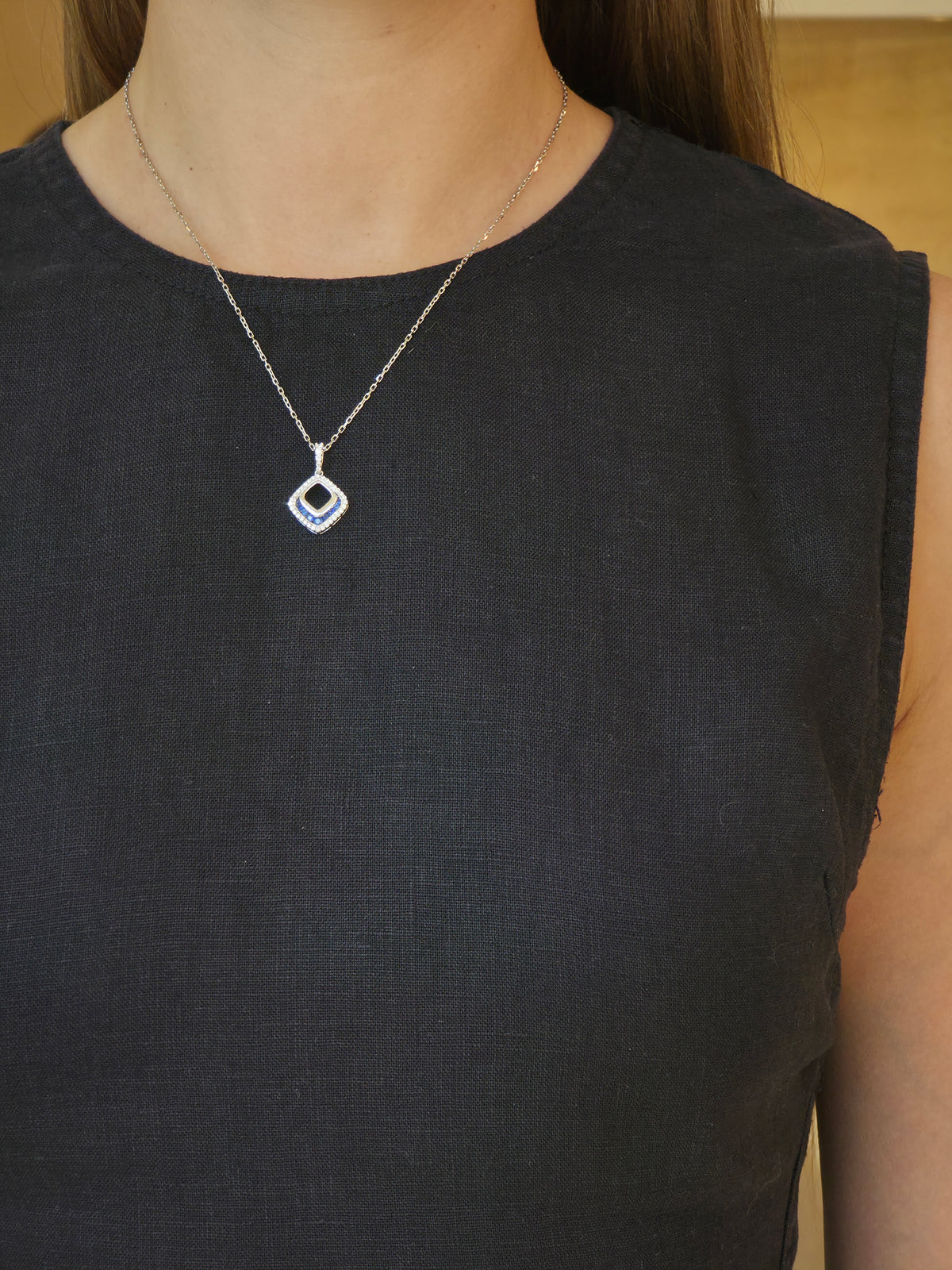 Sapphire Diamond Open-Lozenge Frame Pendant - additional view
