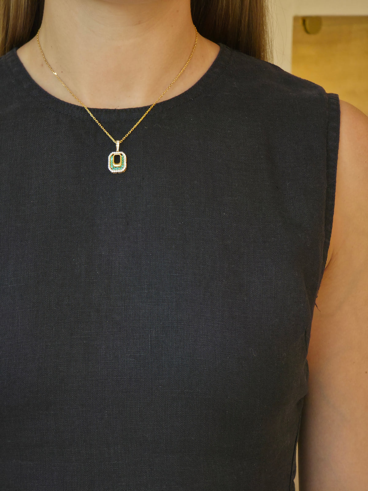 Emerald Diamond Open-Frame Yellow Gold Pendant