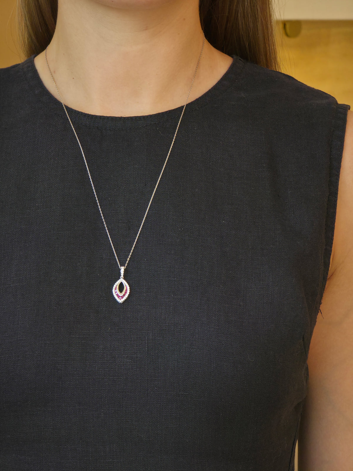 Elegant Ruby Open-Marquise Diamond Pendant - additional view