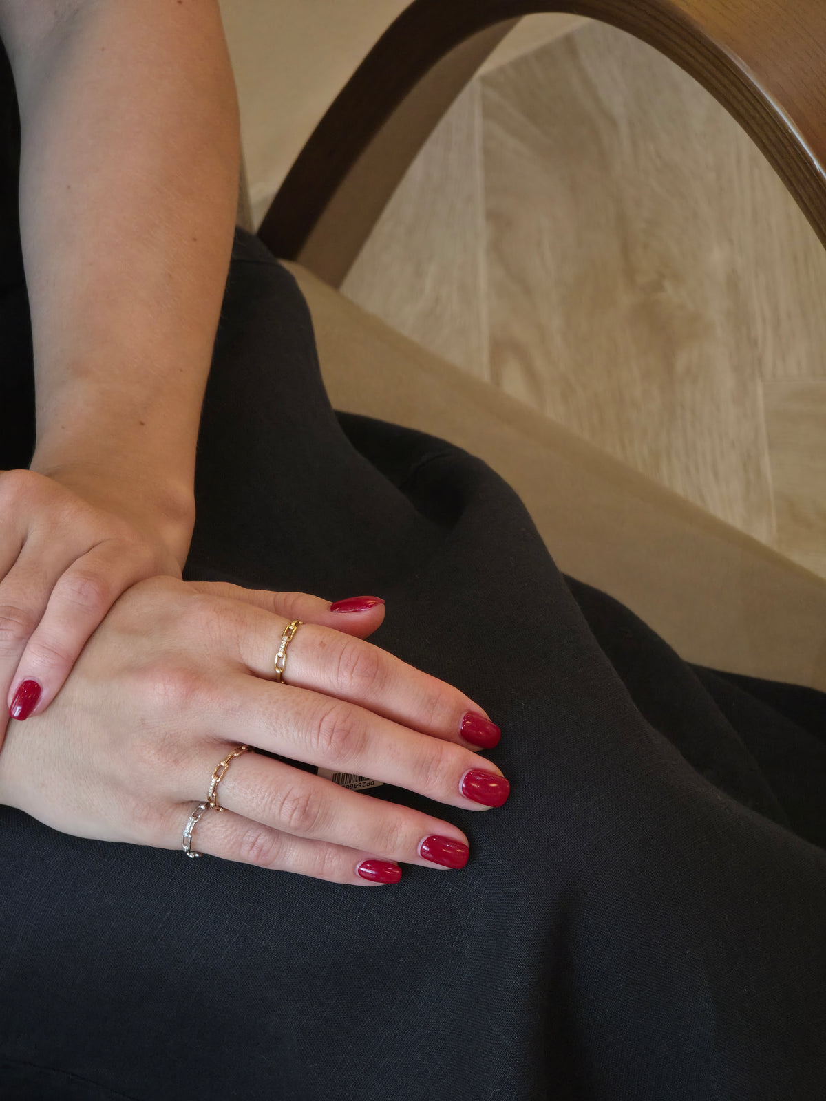Diamond Paper Clip Yellow Gold Chain Ring - additional view