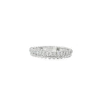 White gold ring with a round diamond row beside a polished beaded edge
