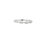 White gold band ring with round diamonds filling connected marquise-shaped motifs