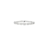 White gold band ring alternating horizontal baguette diamonds and round diamond clusters