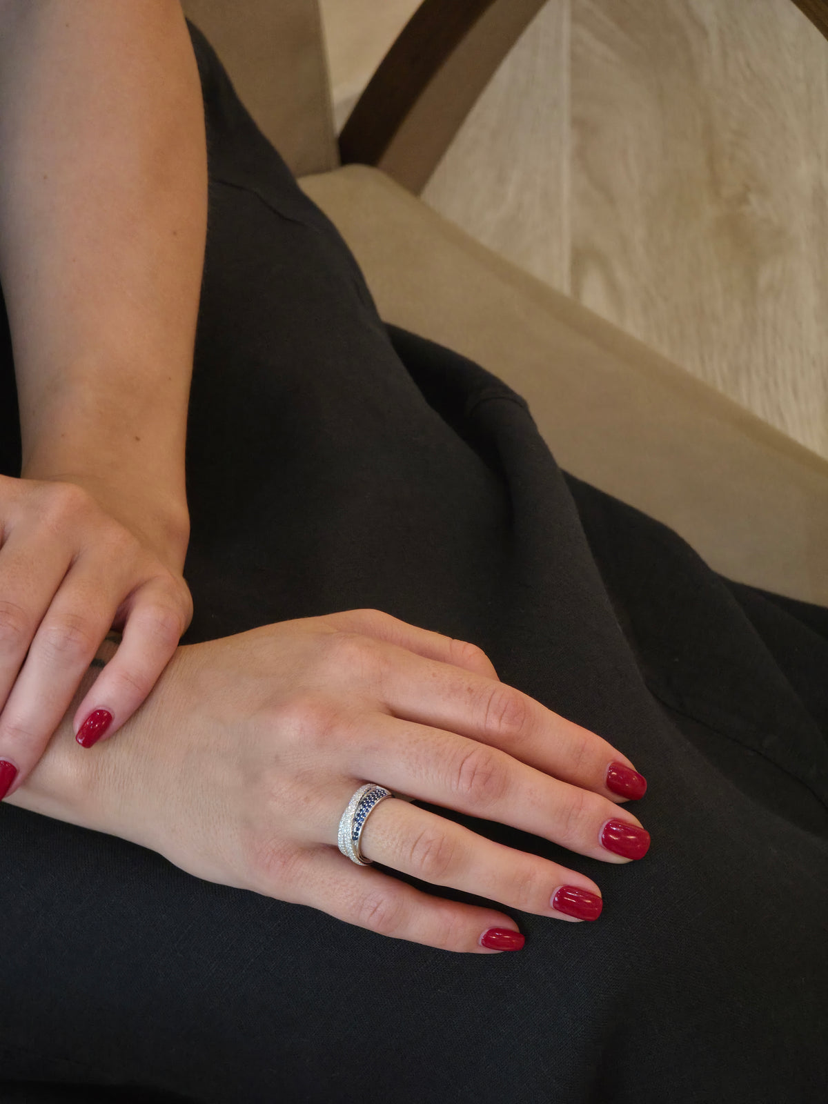 Sapphire Diamond Layered Ribbon Ring - additional view