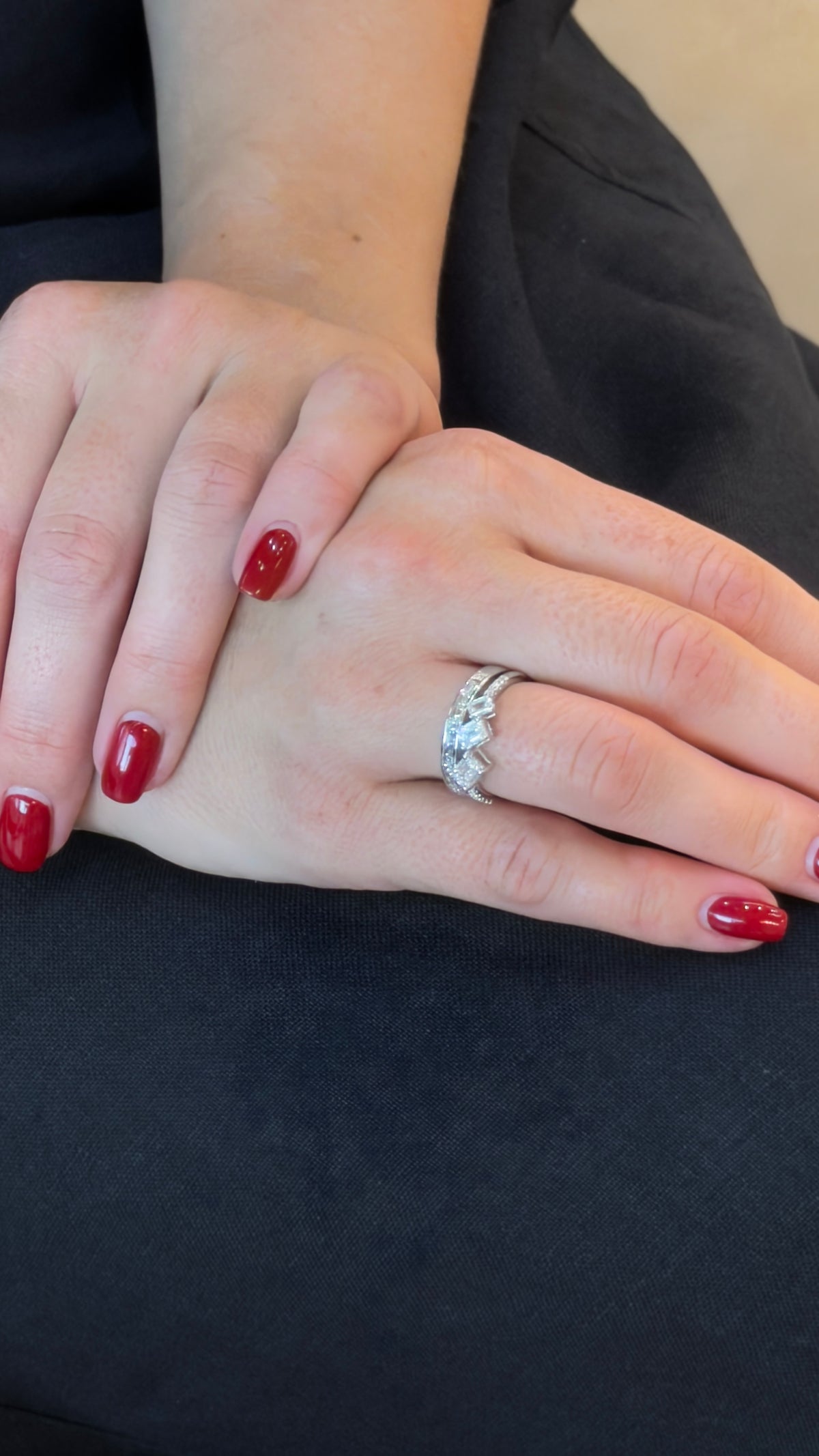 Emerald-Cut Diamond Tilted Trio Ring - additional view