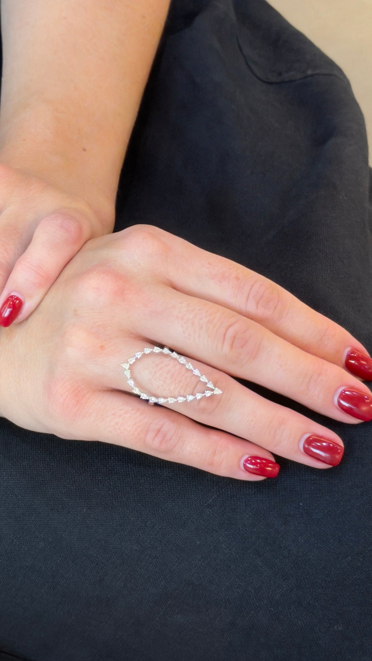 Striking Pear Diamond Open Teardrop Ring - additional view