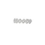 White gold ring with overlapping open square links outlined in round diamonds
